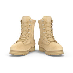 3D realistic Khaki canvas combat boots, isolated, Memorial Day or Veterans Day concept. Boots military equipment of the Armed Forces, Khaki Leather Army Boots