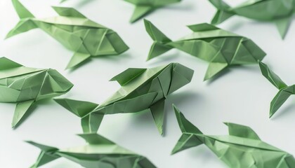 Green fish origami on white