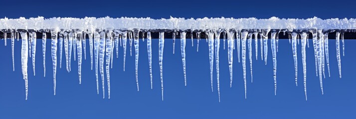 Winter setting with stunning icicles hanging elegantly from the edge of a snowy rooftop