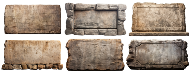 Set of old stone sign plates, cut out