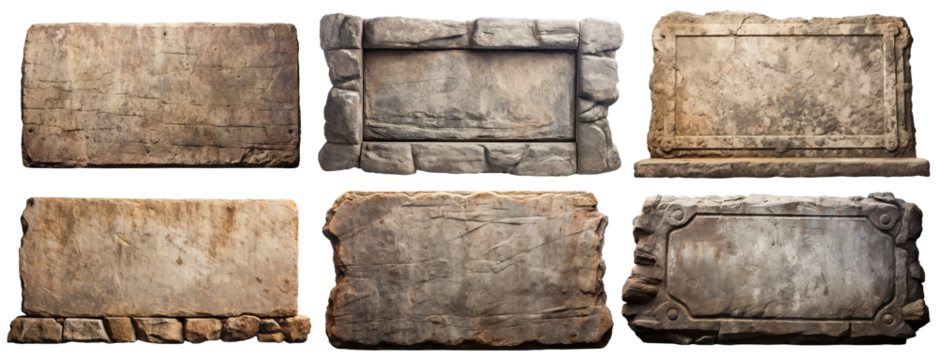 Set of old stone sign plates, cut out