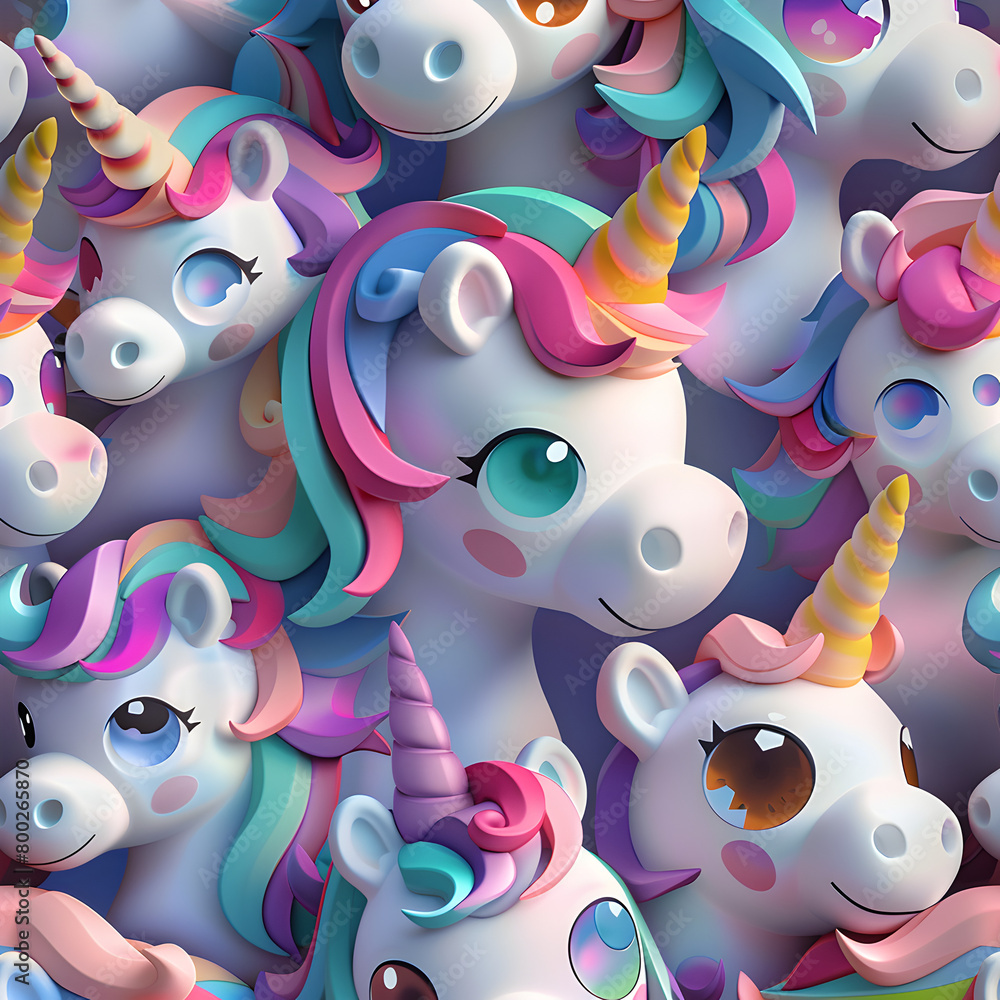 Aufkleber a group of colorful unicorns with rainbow manes and tails. the image is a vibrant and playful repres
