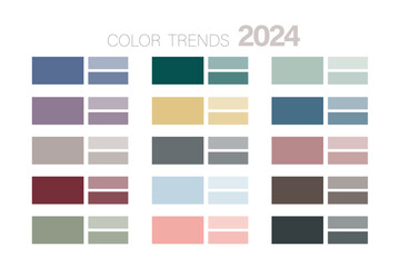 Color trends for 2024 year. Example of a color palette. Future color trend forecast. Background template.