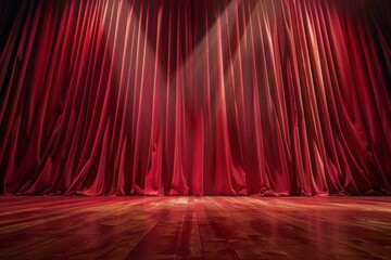 Maroon curtain and spotlight on theater stage for art performance