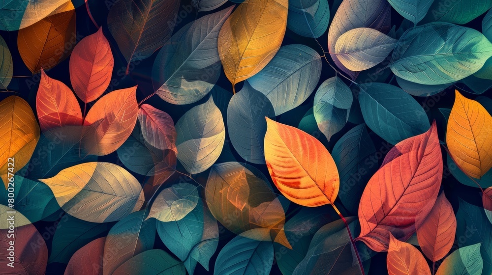 Aufkleber a modern take on traditional botanical art with a geometric design of overlapping leaves in vibrant 