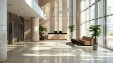 Stylish Neutral-toned Lobby with Minimalist Interior Stock Image