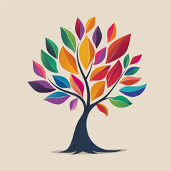 Logo Featuring a Tree with Colorful Leaves on a Light Background, Symbolizing Diversity, Growth, and Vitality. Perfect for Environmental Organizations that Promotes Sustainability
