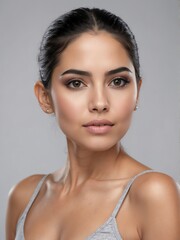 plain silver background close-up portrait of hispanic mexican beautiful woman from Generative AI