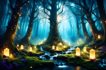 Mysterious Forest and Fantasy lights 