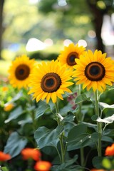 Detailed and vibrant close up of sunflowers providing an immersive viewing experience