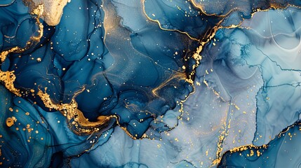 Fototapeta premium Swirling Blue and Gold Marble Ink Abstract Elegance