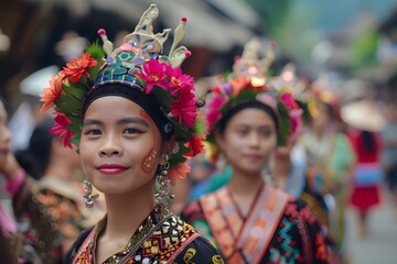 Snapshot of local festival where locals celebrate culture in traditional clothing. Concept Local Festival, Cultural Celebration, Traditional Clothing, Festive Atmosphere, Community Events