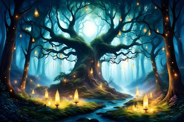 Fototapeta premium Mysterious Forest and Fantasy lights 