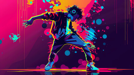 Neon colored hip-hop dancer