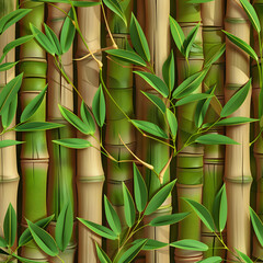 Fototapeta na wymiar A green bamboo forest with leaves and stems. The image has a calming and peaceful mood, as the bamboo forest is a natural and serene environment. Generative Ai