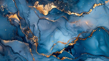 Fototapeta premium Swirling Blue and Gold Marble Ink Abstract Elegance