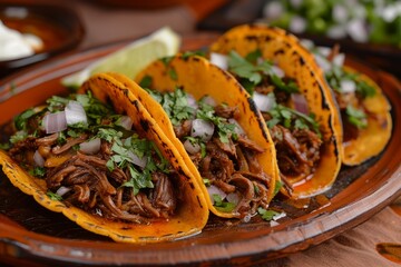 Mexican style tacos with homemade beef birria