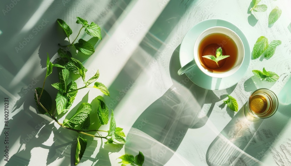 Sticker Mint tea top down flatlay perspective