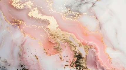 Luxurious white and pink marbled texture background with gold veins, perfect for invitation, wallpaper, or banner design.
