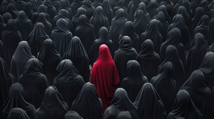 Defiant Contrast: The Red Hood Amidst a Sea of Shadows generative ai