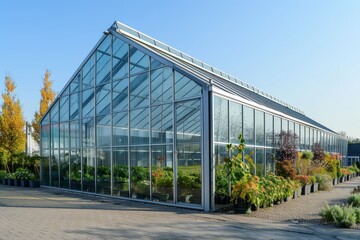 Fototapeta premium Modern industrial greenhouse with rainwater harvesting in Westland Netherlands