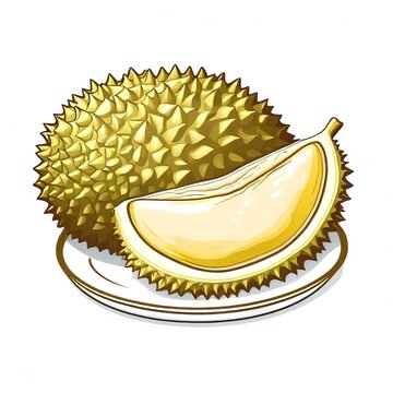 Illustration of a 2d durian, a fruit native to Southeast Asia with a white background