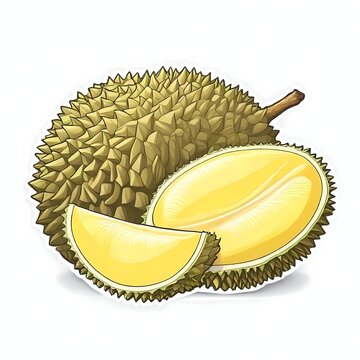 Illustration of a 2d durian, a fruit native to Southeast Asia with a white background