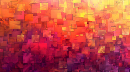 An intricate geometric pattern featuring multiple layers of squares and rectangles, transitioning through a gradient of sunset colors, resembling a high-resolution photograph