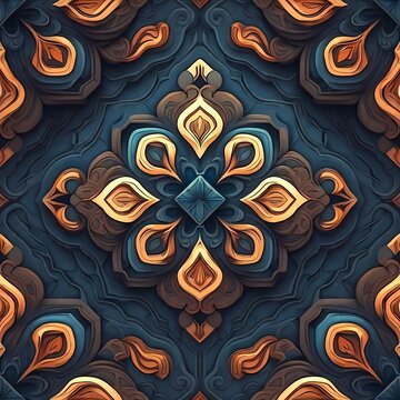 A pattern of a decorative design with yellow and blue colors