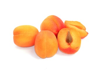 juicy fresh apricots on a white background