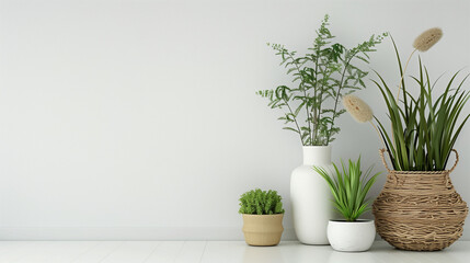 Fototapeta premium 観葉植物が置かれた白い部屋