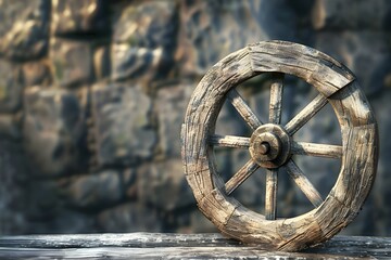 From Analog to Digital: D Render of an Old Wooden Cartwheel Transforming into a Digital Wheel. Concept Wooden Cartwheel, Digital Wheel, Transformation, Analog to Digital, 3D Render