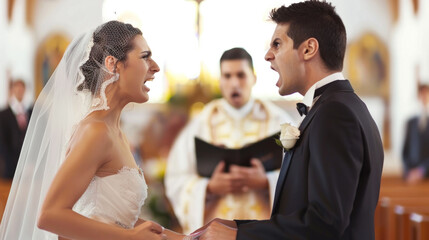 Argument and mutual accusations during wedding ceremony - obrazy, fototapety, plakaty