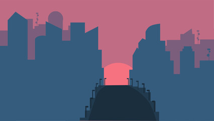 Twilight Metropolis: Cityscape Awash in Sunset Hues