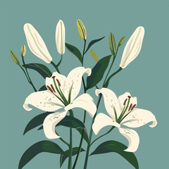 Elegant blooming lilies with buds, cut out