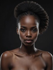 plain black background close-up portrait of black african beautiful woman from Generative AI