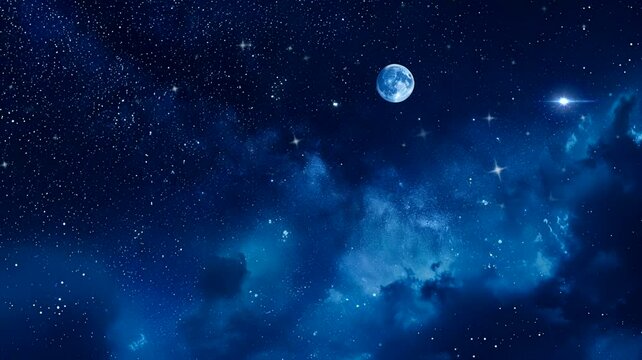 A Scene of moon at night, animated illustration motion video repeating 4k	
