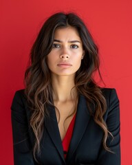 Fototapeta premium Stressed Businesswoman in Studio red background