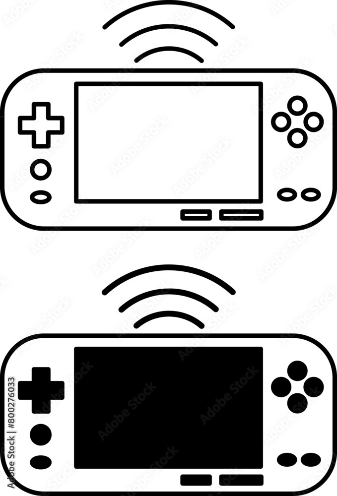 Poster console icons. black and white vector icons of portable wireless game console. gamepad, joystick, co