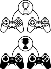 Contest icons. Black and White Vector Icons. Players Compete for the Winner's Cup. Video game. Console, Joystick, Gamepad. Sports and Computer Games Concept