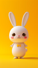 White rabbit wearing yellow bow tie on yellow background