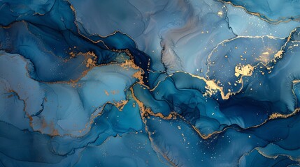 Swirling Blue and Gold Marble Ink Abstract Elegance