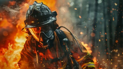 A closeup view of a firefighter in action