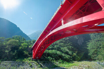 Taiwan, Hualien, Taroko, Scenic Area, Sanda Sakai Creek, Sand Card Walk, Red Iron Bridge