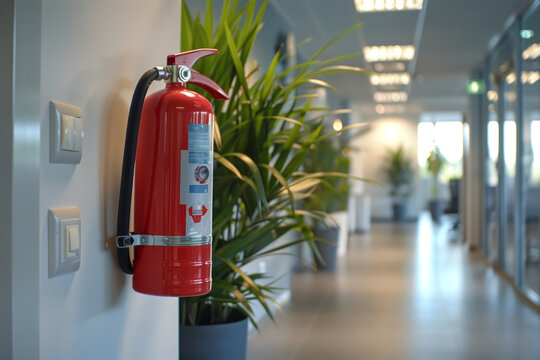 Fire extinguisher on the office wall