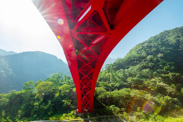 Taiwan, Hualien, Taroko, Scenic Area, Sanda Sakai Creek, Sand Card Walk, Red Iron Bridge