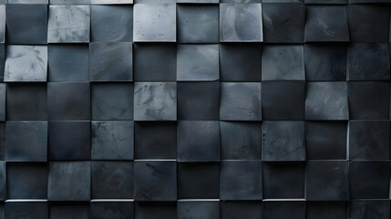 A photograph capturing an arrangement of geometric squares in a gradient, transitioning smoothly from deep black to light gray, simulating depth and three-dimensionality.