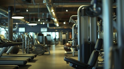Fototapeta premium A gym with a lot of treadmills and a few other pieces of equipment