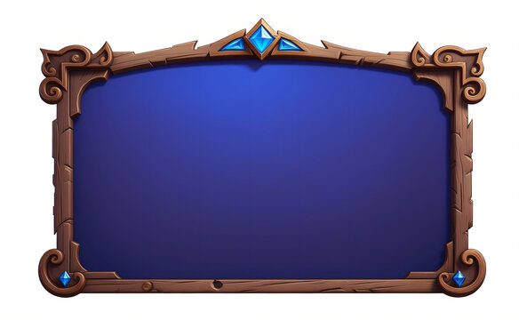 Wooden frame illustration. UI frame. Casual game frame. Wood frame game asset. Slot game background. Popup background. Wooden interface frame. Wood frame isolated on white.	