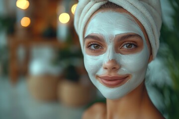 AI generated illustration of a woman having a facial mask treatment at a beauty spa salon